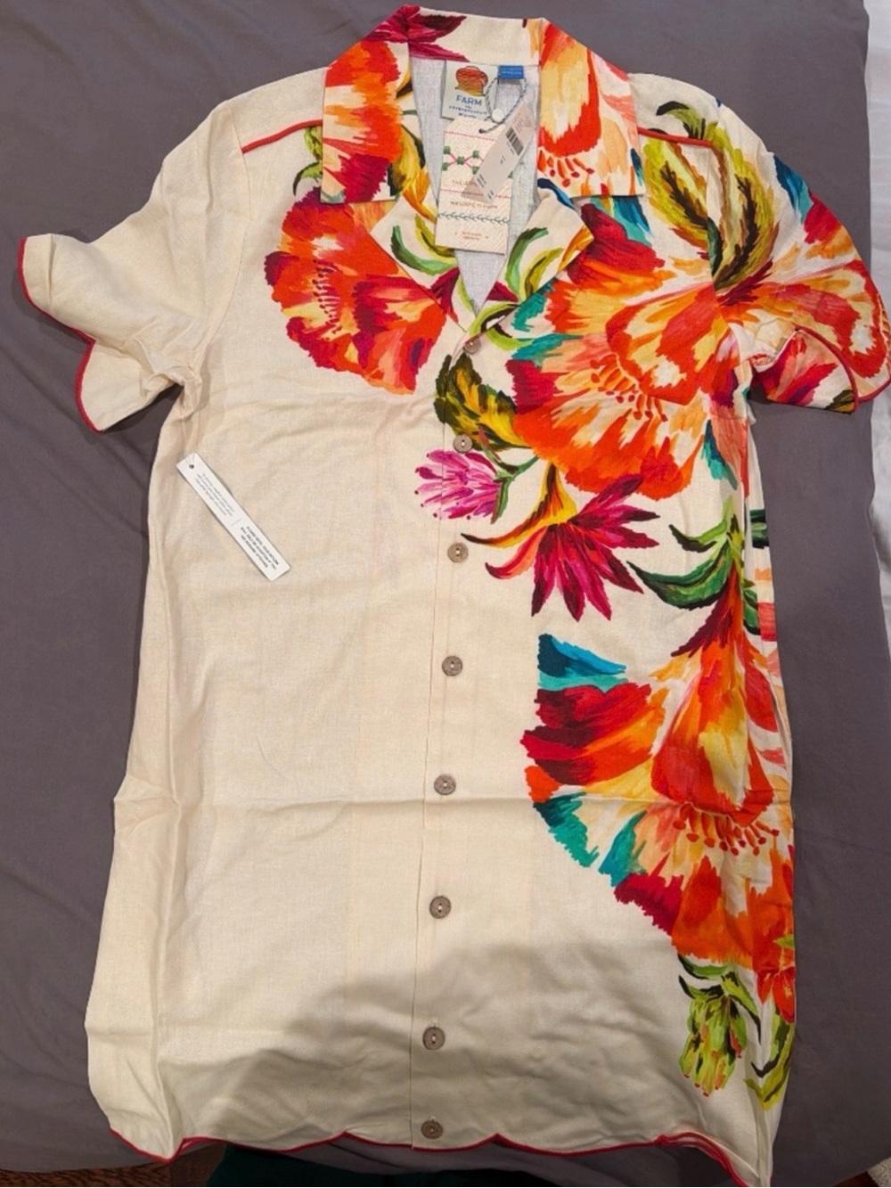 FARM Rio Cream Mini Dress with Vibrant Tropical Floral Print